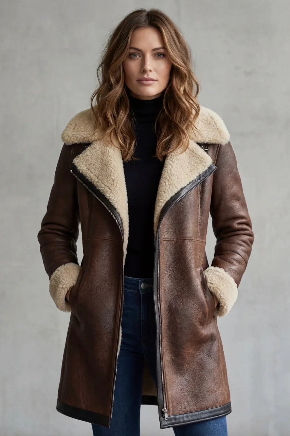Women's Coat | Warm Winter Leather Coat with Shearling Lining 0