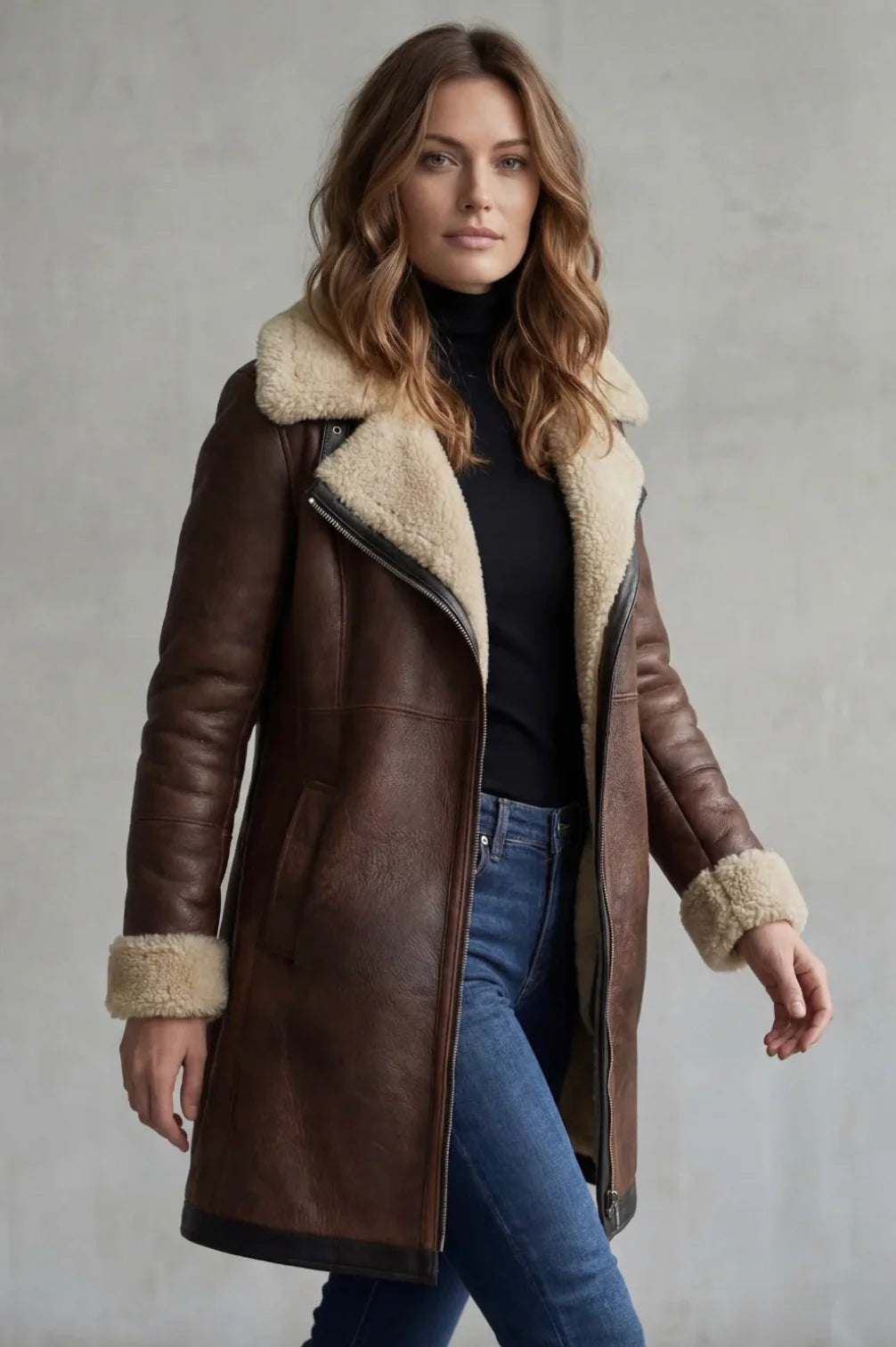 Women's Coat | Warm Winter Leather Coat with Shearling Lining 1