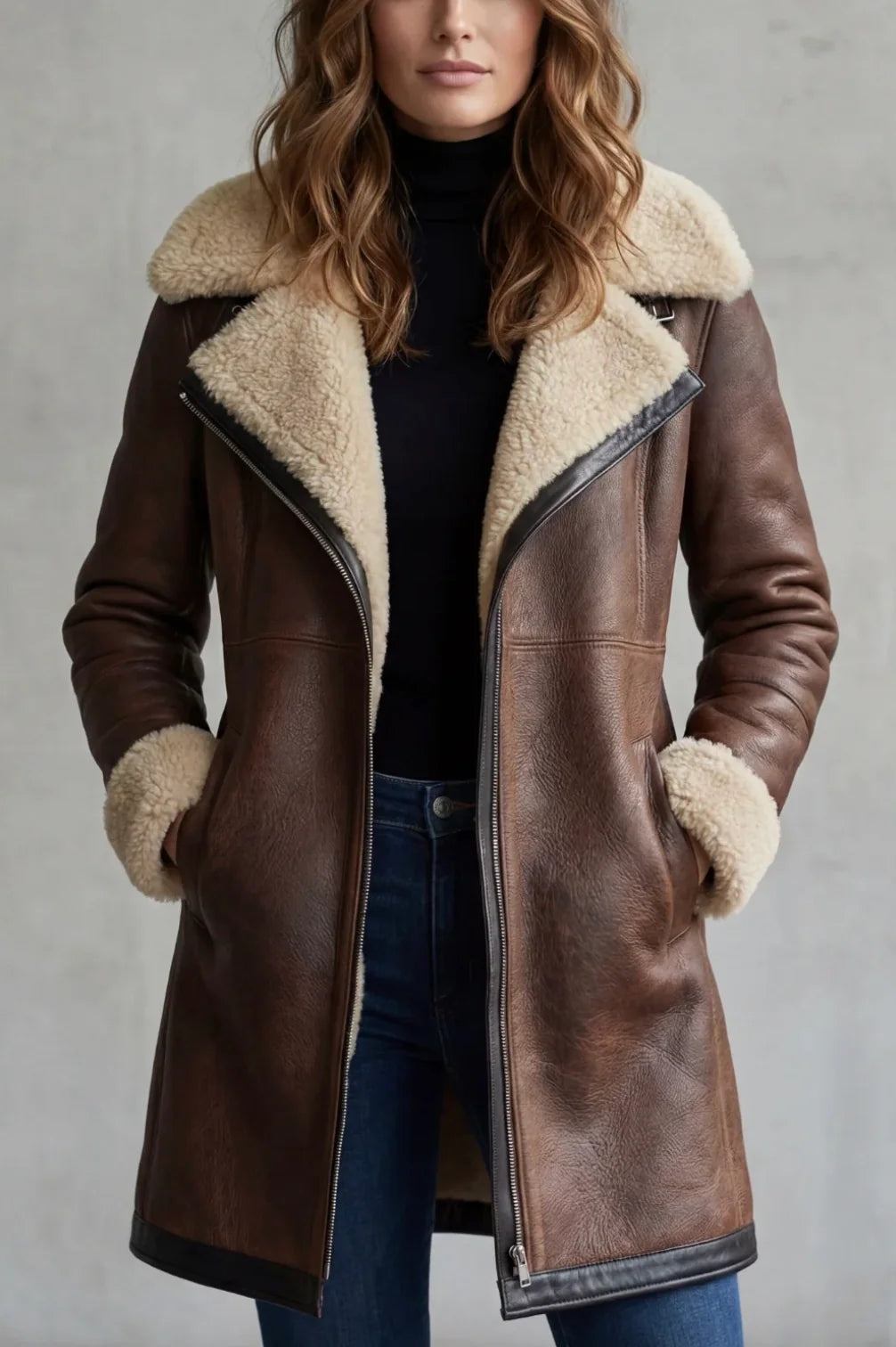 Women's Coat | Warm Winter Leather Coat with Shearling Lining 3