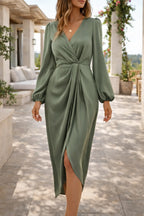 Women's Draped Wrap Midi Dress | Versatile Formal Dresses 1