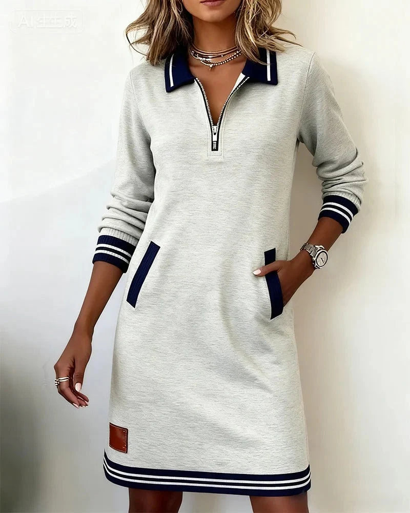 Women's Dress | Zip Collar Polo Style with Relaxed Fit and Pockets 0