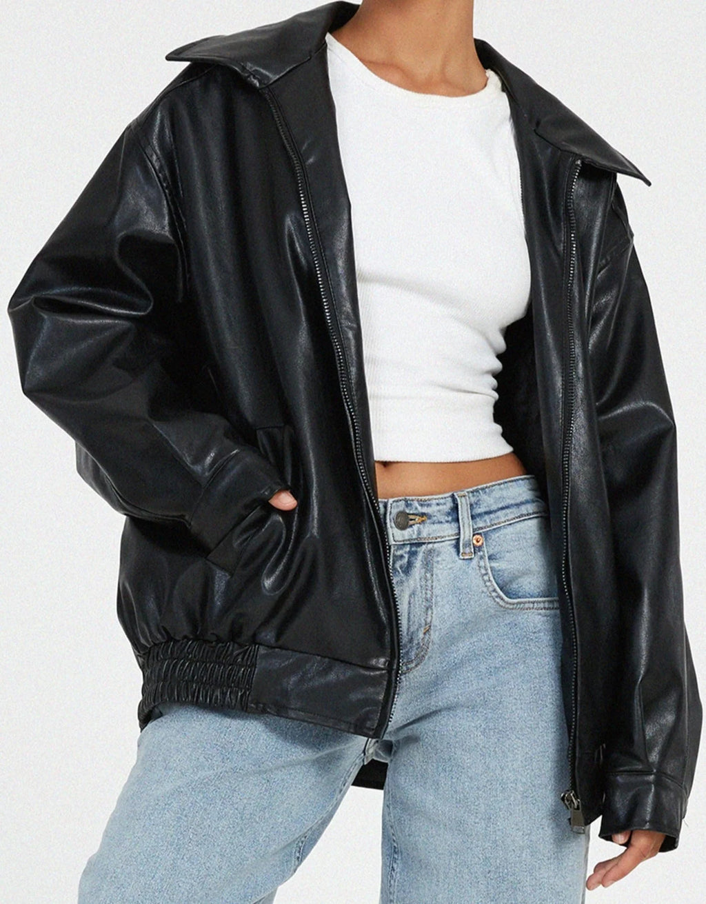 Women's Faux Leather Jacket | Oversized Relaxed Fit Coat 6