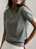 Women’s Fine Knit Short Sleeve Sweater with Ribbed Trim 0