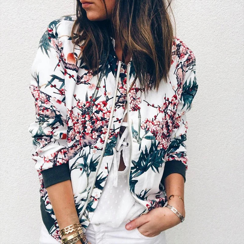 Women's Floral Bomber Jacket | Lightweight Zip Front Layer 2