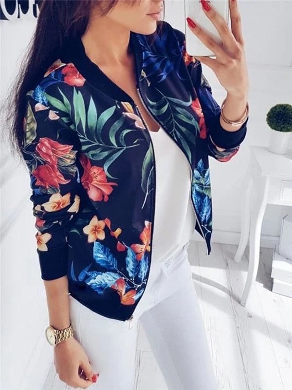 Women's Floral Bomber Jacket | Lightweight Zip Front Layer 6