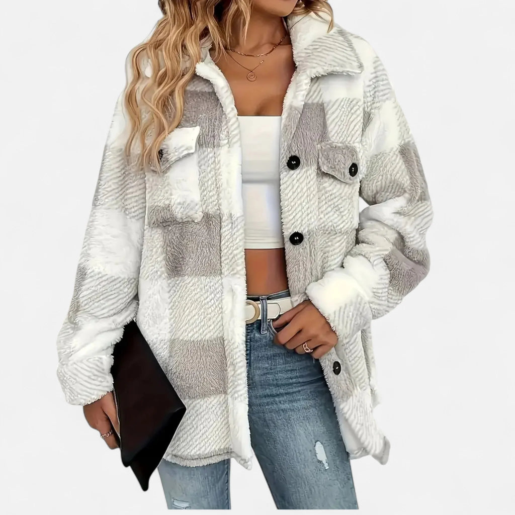 Women's Jacket | Lightweight Checkered Plush Winter Coat 0