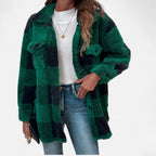 Women's Jacket | Lightweight Checkered Plush Winter Coat 4