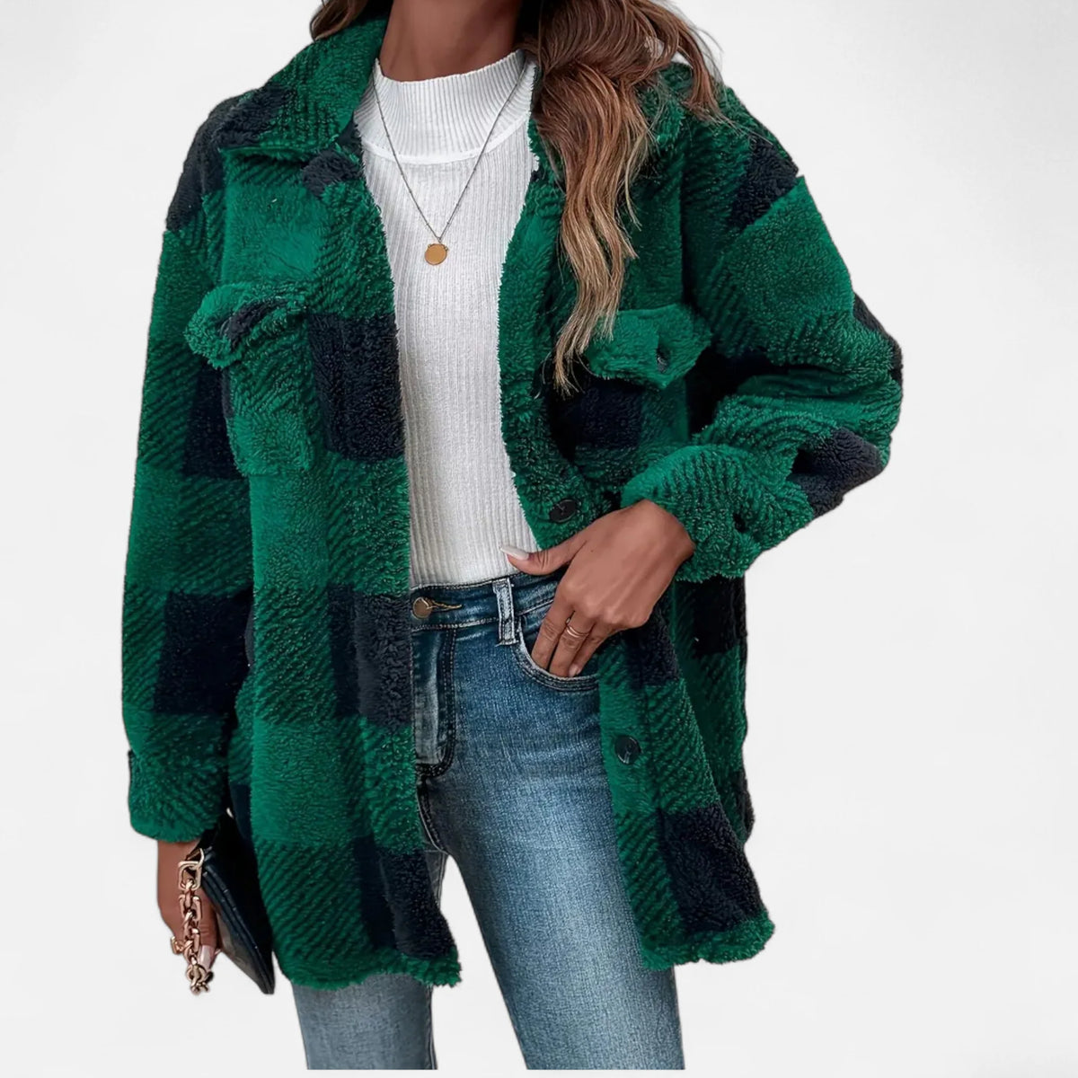 Women's Jacket | Lightweight Checkered Plush Winter Coat 4