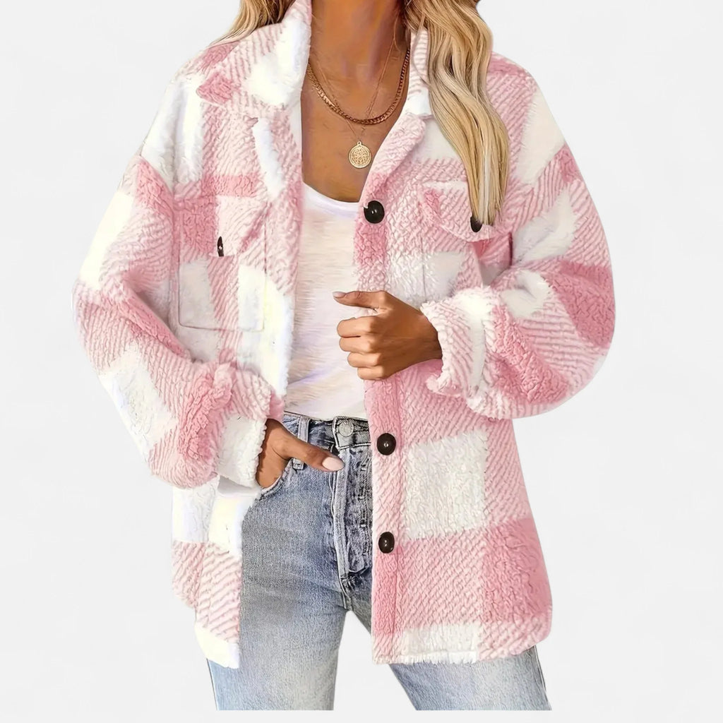 Women's Jacket | Lightweight Checkered Plush Winter Coat 5