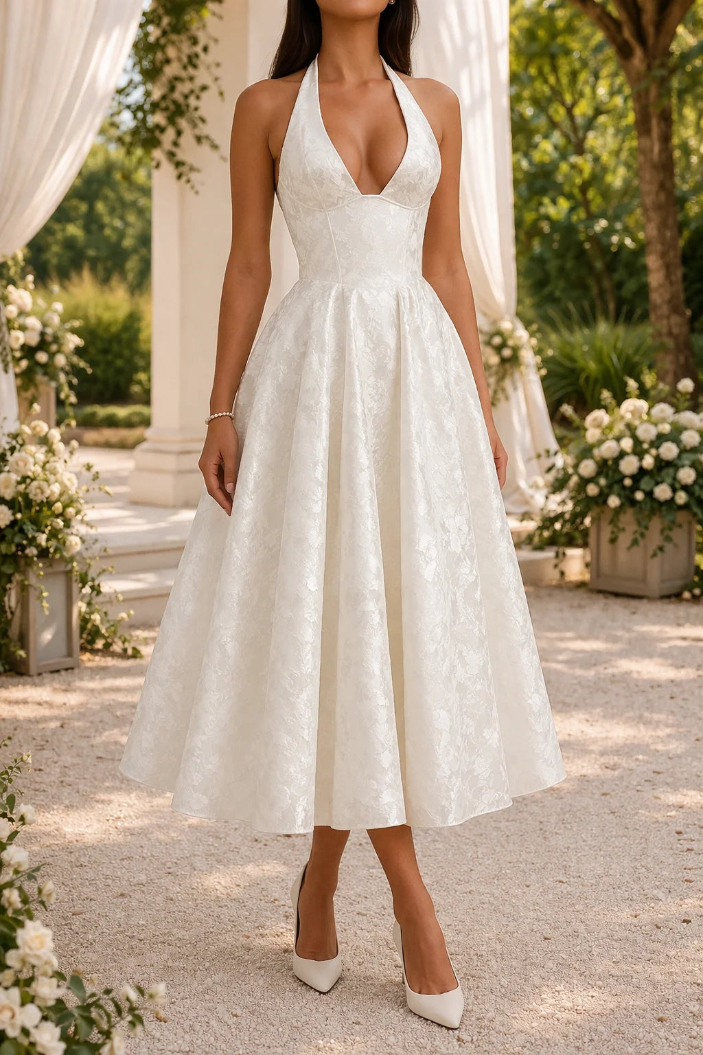 Women's Jacquard Midi Dress | Flared Cocktail & Formal Dress 1