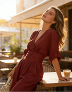 Women's Jumpsuit | Crossover Neckline, Wide Leg Design 6