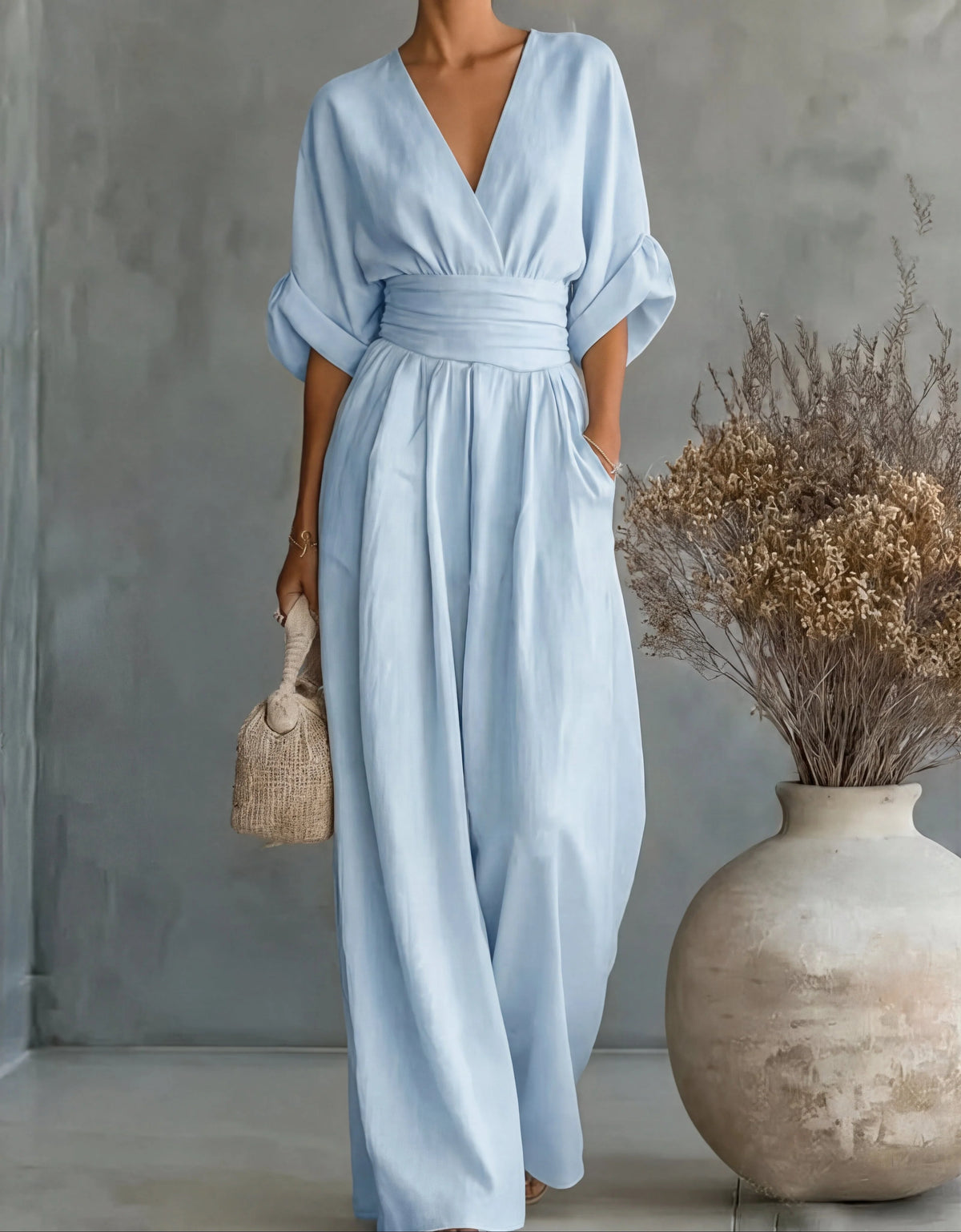 Women's Jumpsuit | Crossover Neckline, Wide Leg Design 9