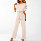 Women's Jumpsuit with Adjustable Belt | Relaxed Fit Casual Romper 0