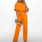 Women's Jumpsuit with Adjustable Belt | Relaxed Fit Casual Romper 1