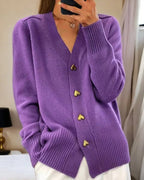 Women’s Knit Cardigan with Heart Buttons | Relaxed Fit Layering Sweater 2