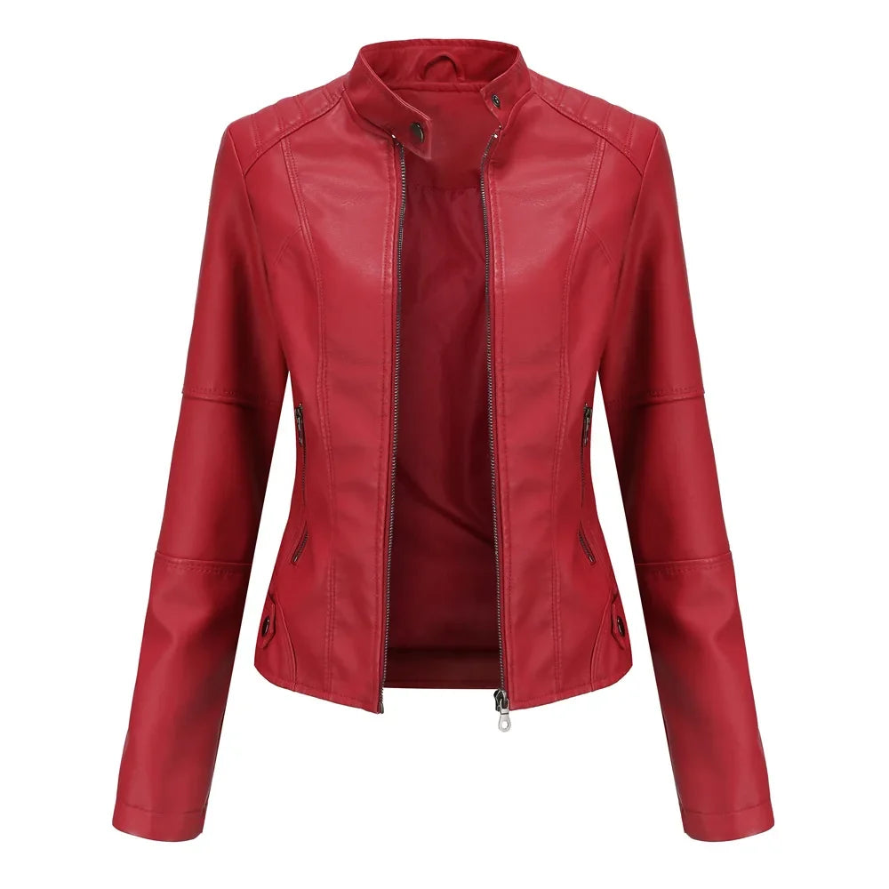 Women's Leather Moto Jacket | Fitted Zip-Front Biker Layer 0