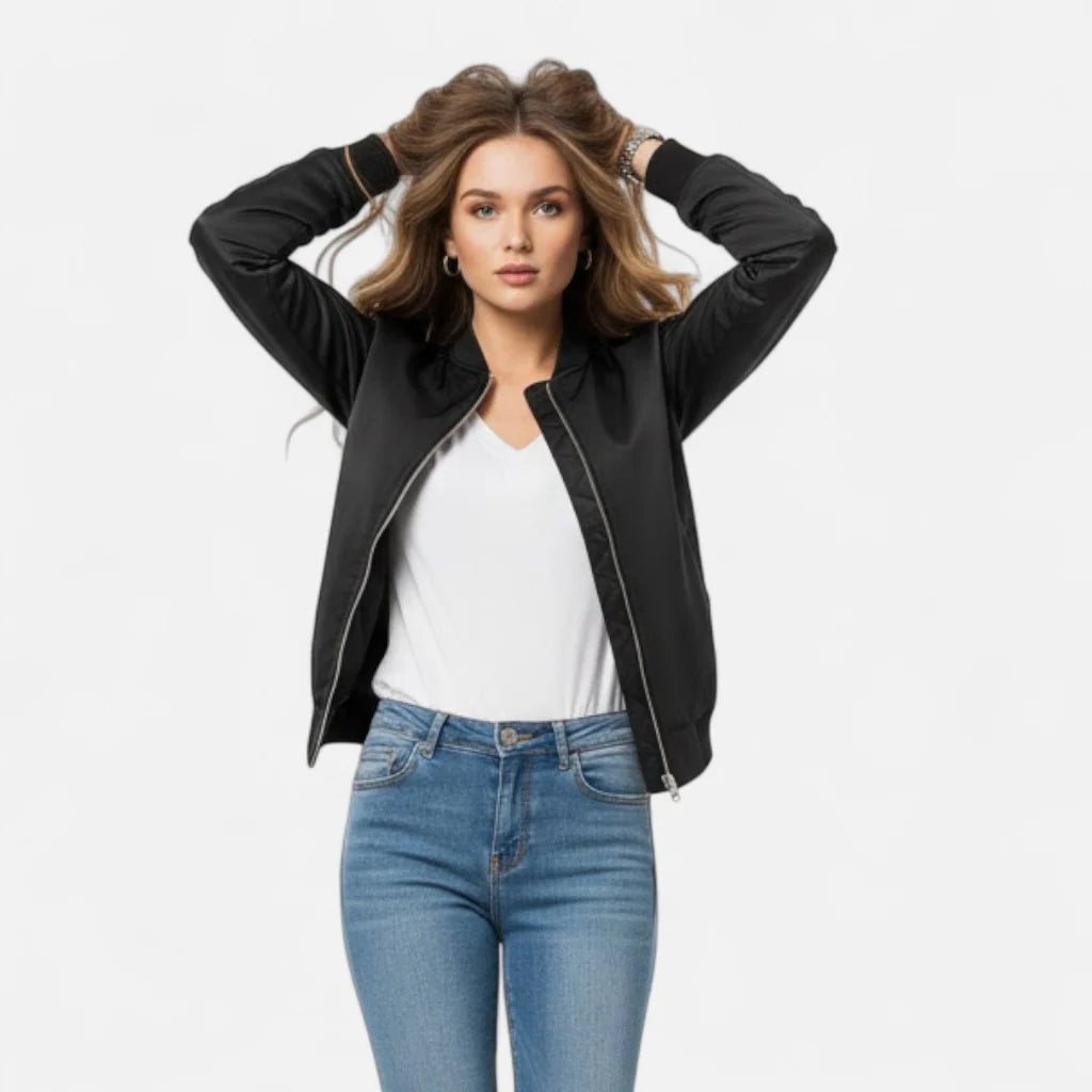 Women's Lightweight Zip Bomber Jacket | Casual Everyday Outerwear 2