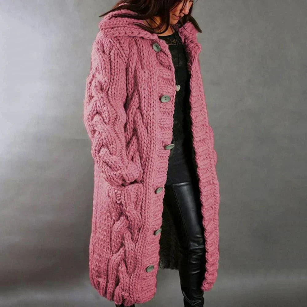 Women's Long Cable Knit Cardigan Sweater | Hooded Winter Layer 3