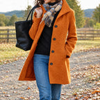 Women's Long Wool Coat | Classic Winter Coat with Button Front 0