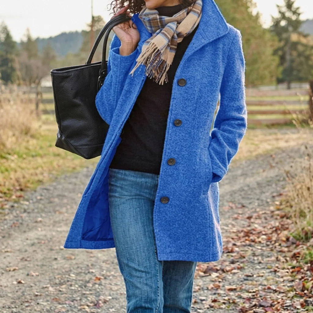 Women's Long Wool Coat | Classic Winter Coat with Button Front 3