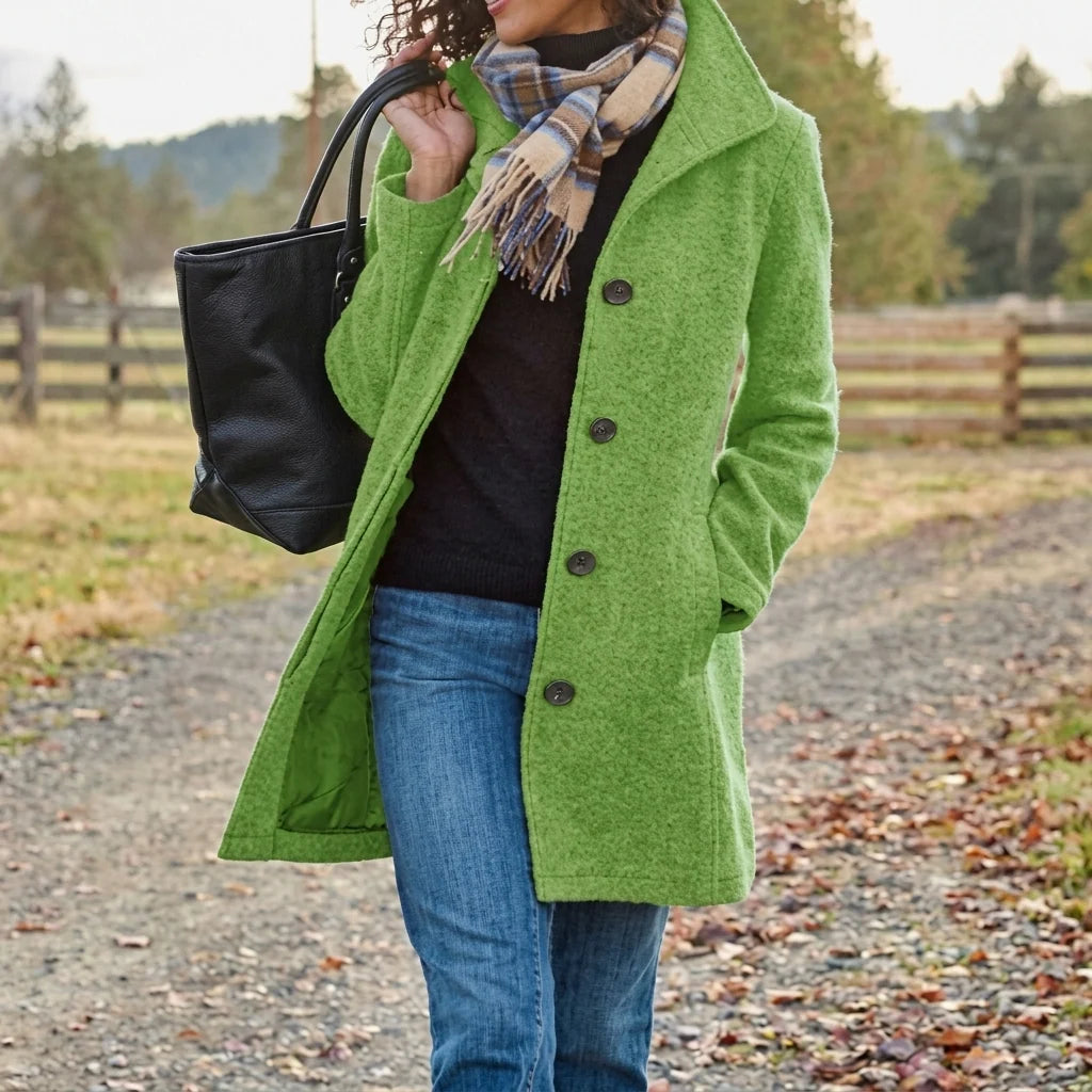 Women's Long Wool Coat | Classic Winter Coat with Button Front 4