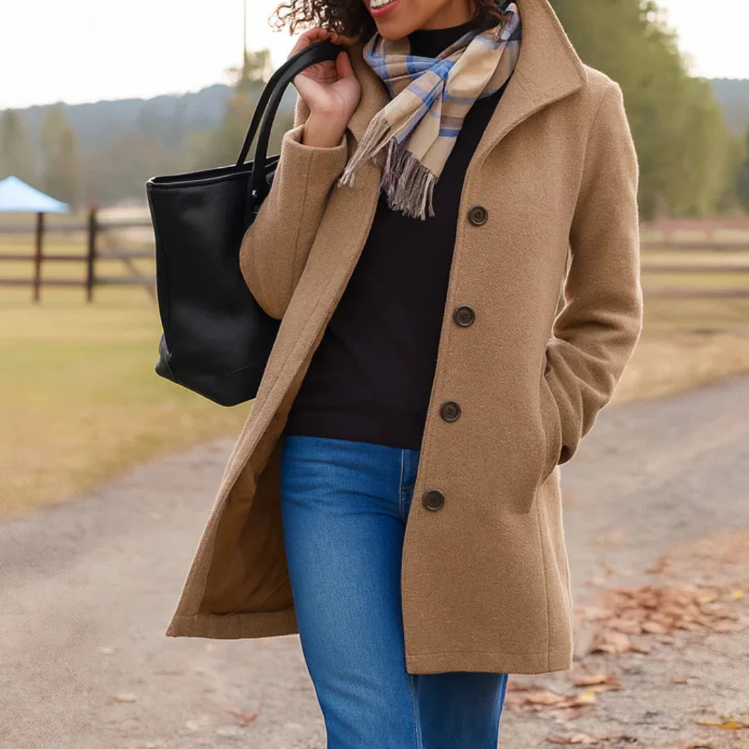 Women's Long Wool Coat | Classic Winter Coat with Button Front 5