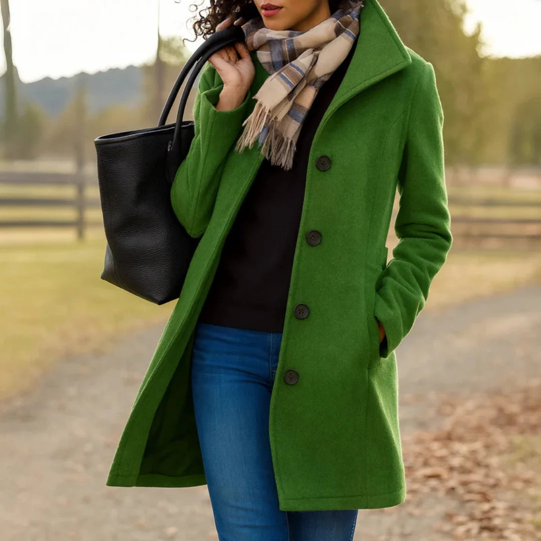 Women's Long Wool Coat | Classic Winter Coat with Button Front 7
