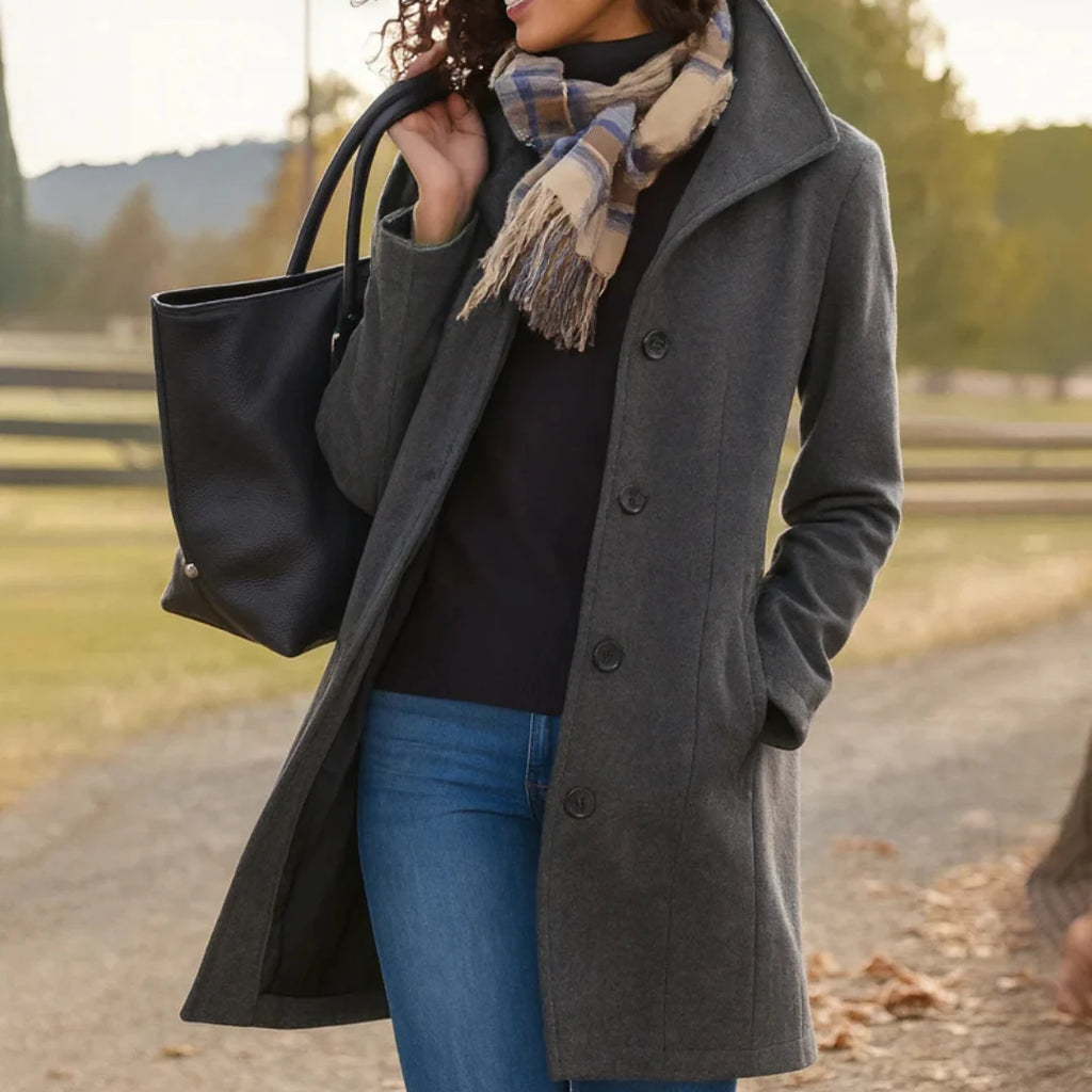 Women's Long Wool Coat | Classic Winter Coat with Button Front 8