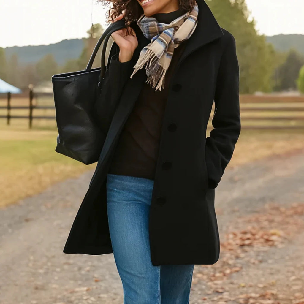 Women's Long Wool Coat | Classic Winter Coat with Button Front 9