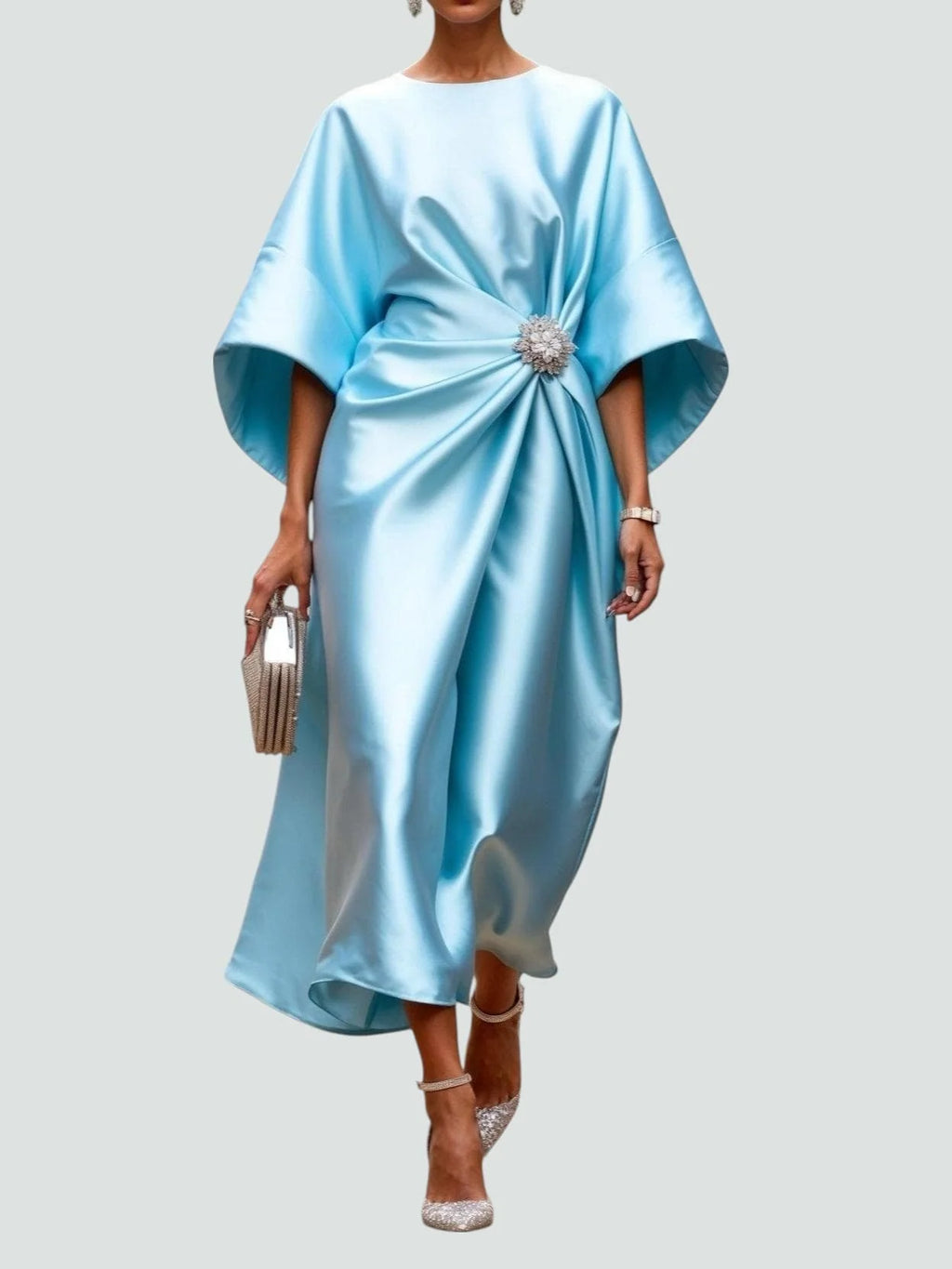 Women's Maxi Dress | Draped Formal Gown with Cape Sleeves 2
