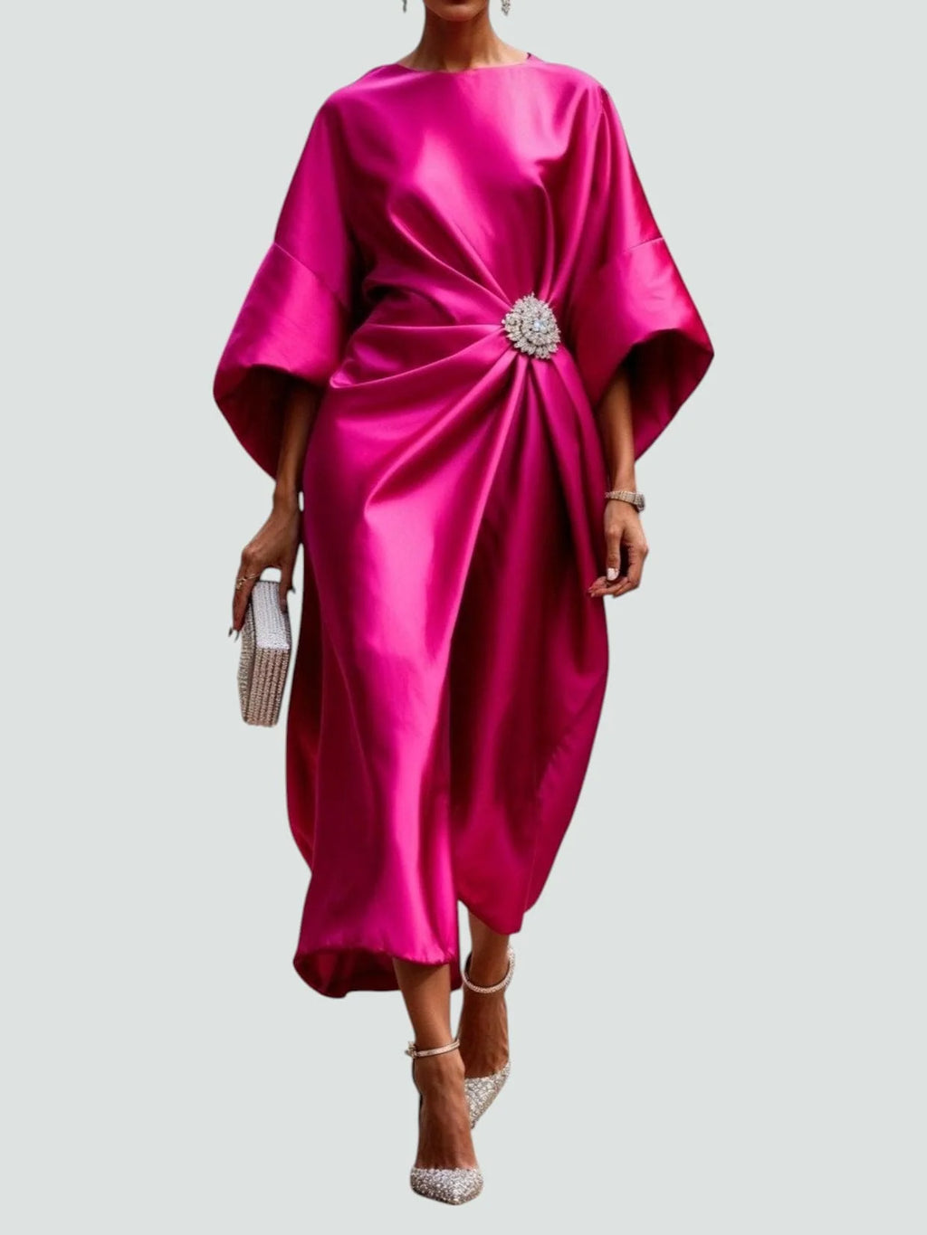 Women's Maxi Dress | Draped Formal Gown with Cape Sleeves 3