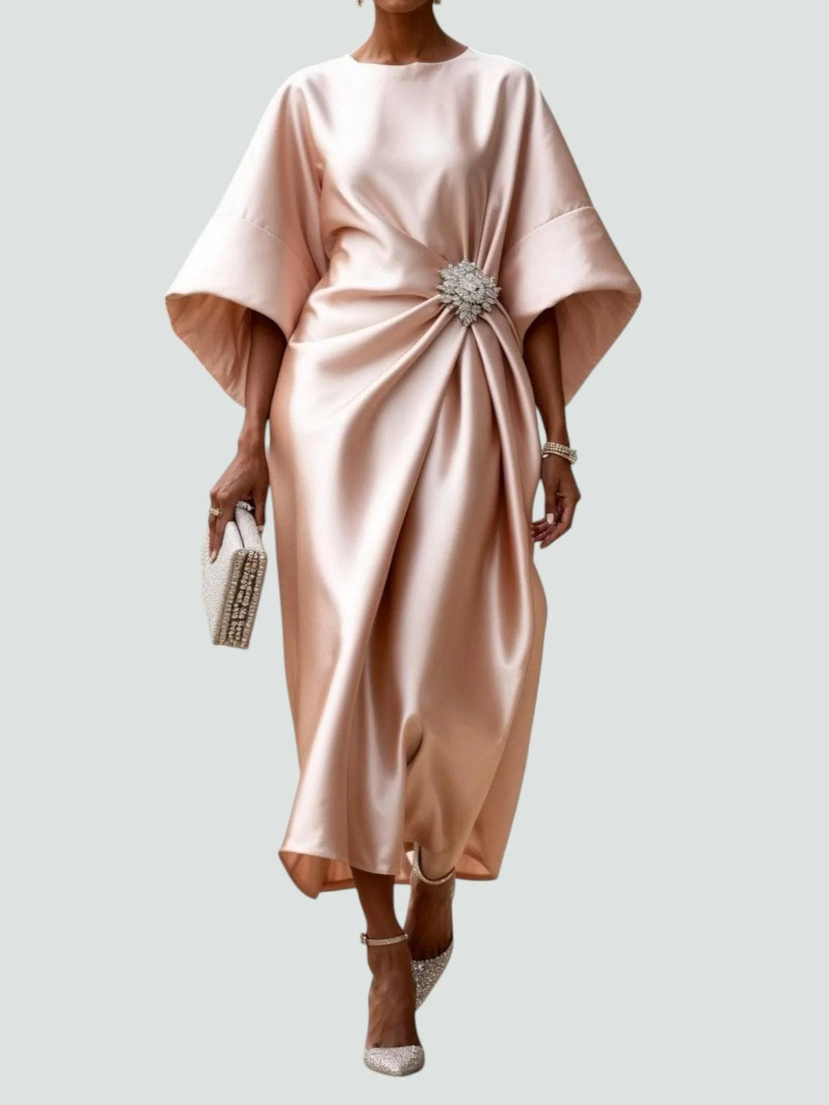 Women's Maxi Dress | Draped Formal Gown with Cape Sleeves 4