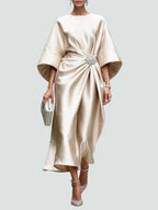Women's Maxi Dress | Draped Formal Gown with Cape Sleeves 5