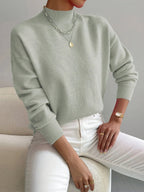 Women’s Mock Neck Sweater | Soft Relaxed Fit Knit for Autumn 0