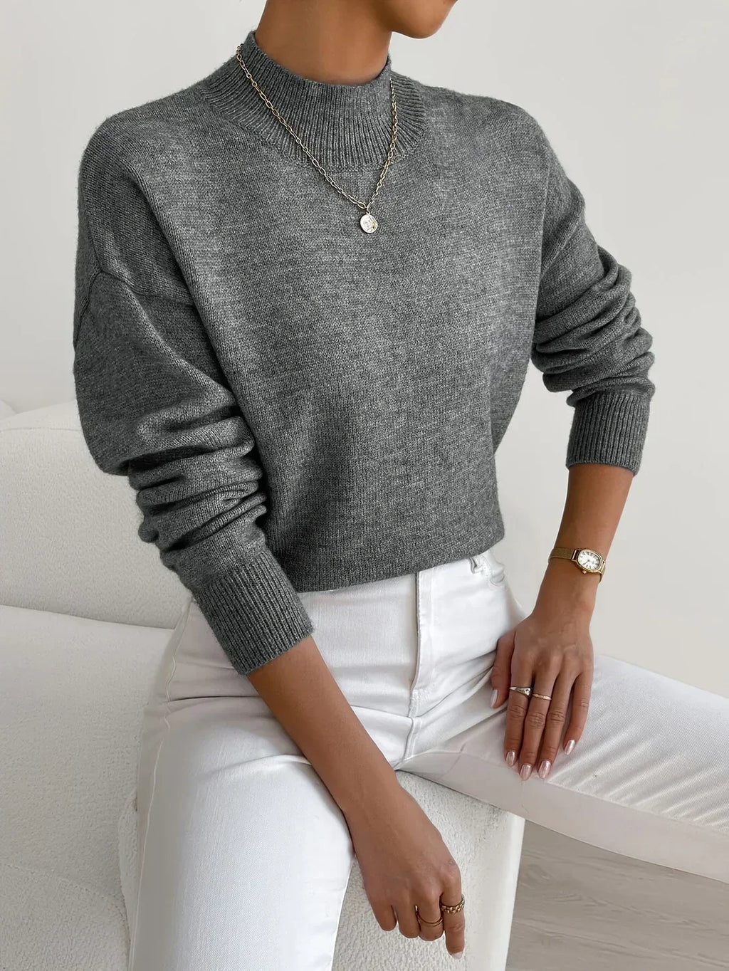 Women’s Mock Neck Sweater | Soft Relaxed Fit Knit for Autumn 8