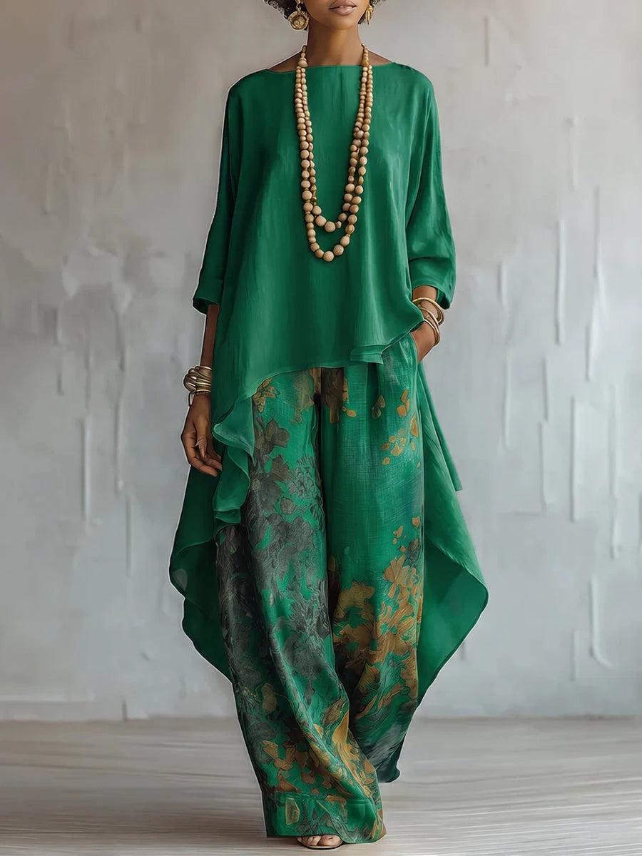 Women's Outfit | Floral Print Loose Fit Cotton Blend Top & Pants 5