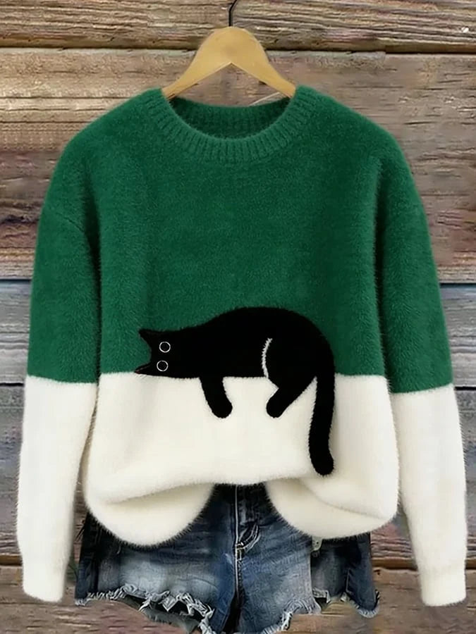 Women's Oversized Cat Print Sweater | Relaxed Fit Knit Top 3