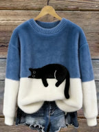 Women's Oversized Cat Print Sweater | Relaxed Fit Knit Top 7