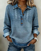 Women's Printed Collared Top | Relaxed Half-Button Shirt 0