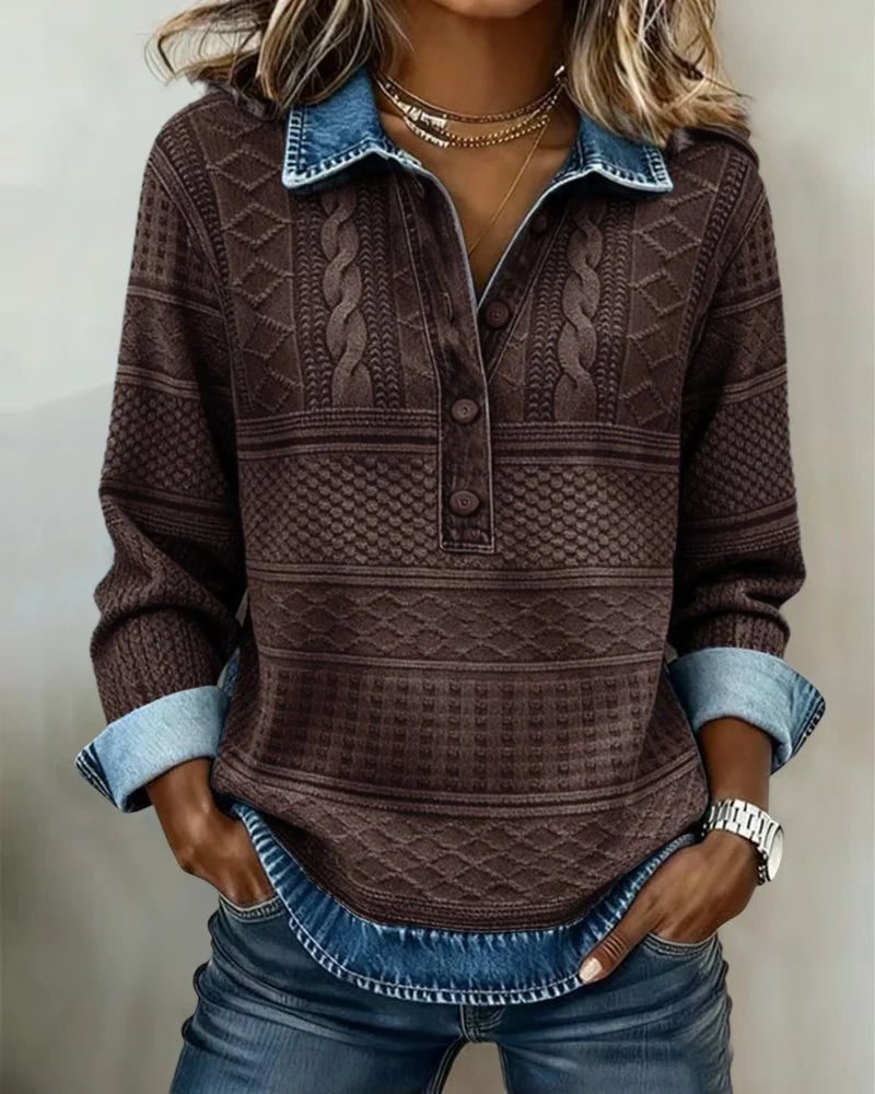 Women's Printed Collared Top | Relaxed Half-Button Shirt 2