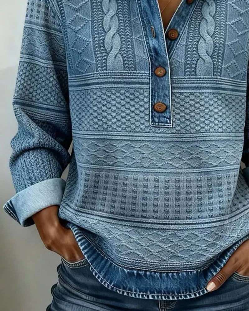 Women's Printed Collared Top | Relaxed Half-Button Shirt 3