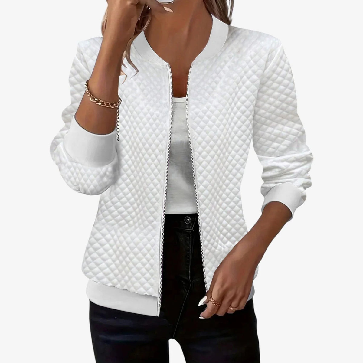 Women's Quilted Jacket | Lightweight Zip-Up Bomber Coat 0