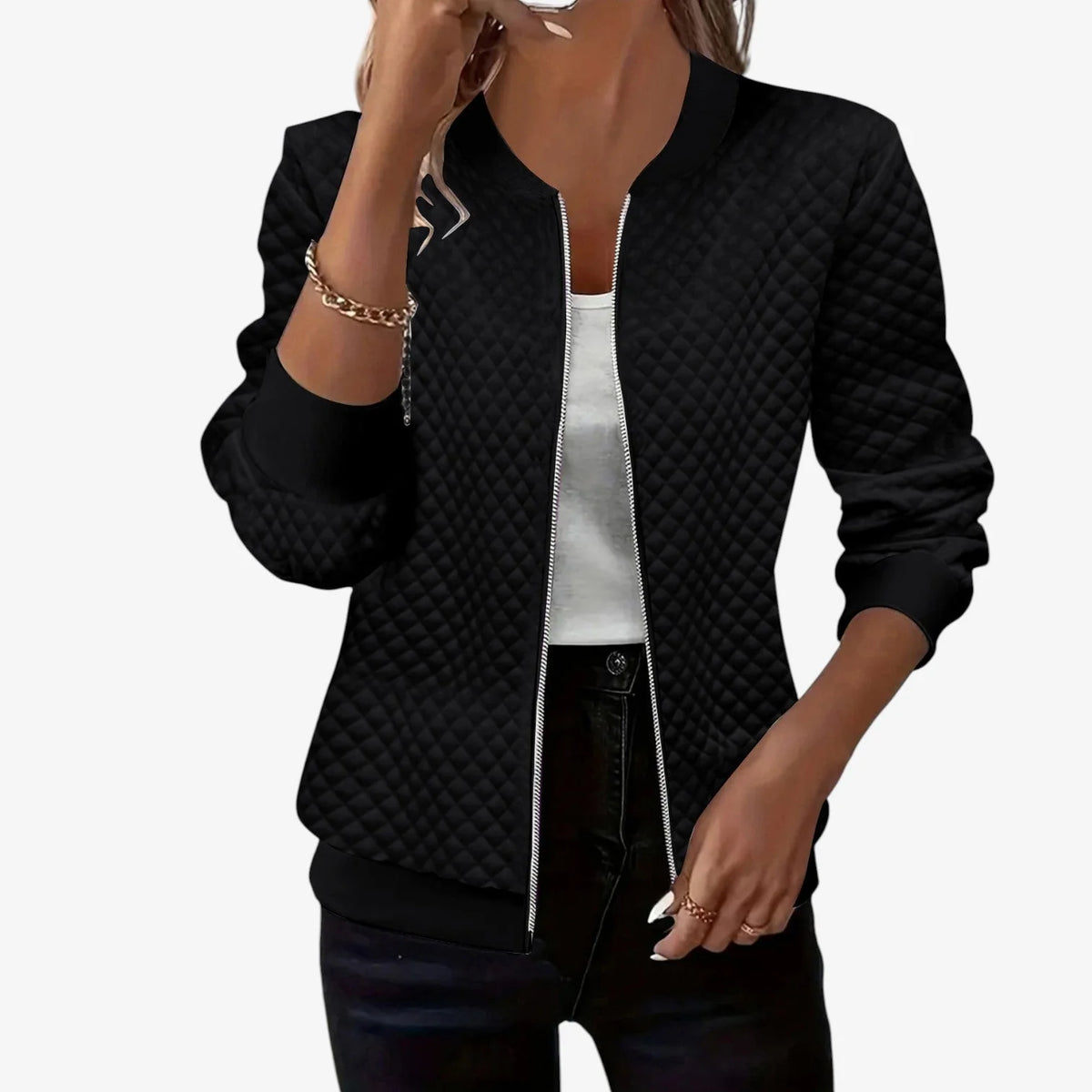 Women's Quilted Jacket | Lightweight Zip-Up Bomber Coat 1