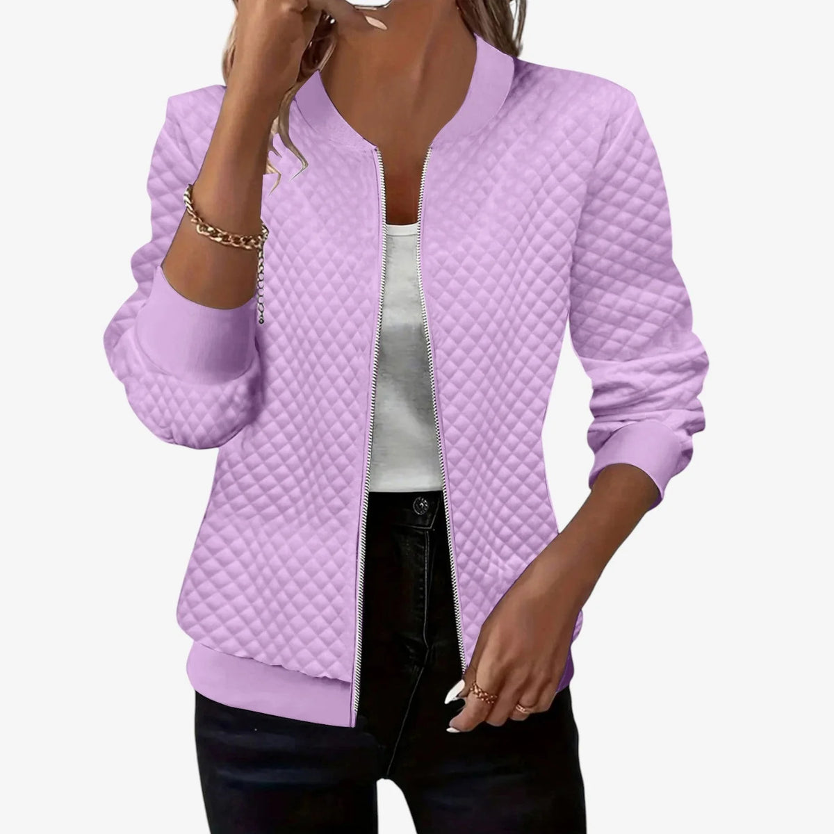 Women's Quilted Jacket | Lightweight Zip-Up Bomber Coat 2