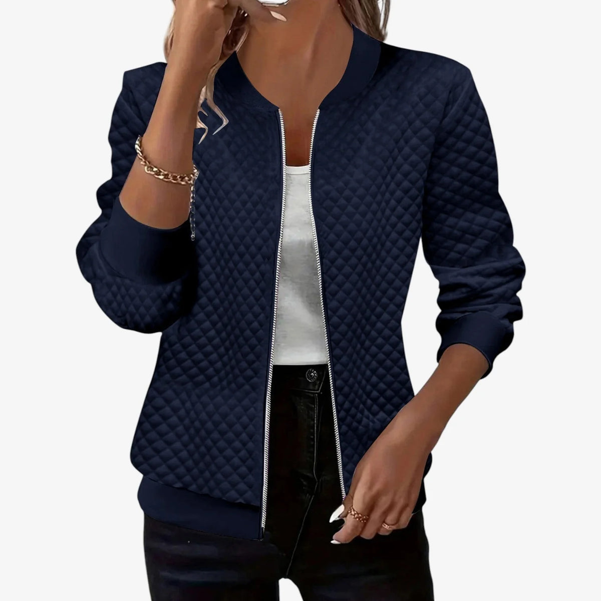Women's Quilted Jacket | Lightweight Zip-Up Bomber Coat 3