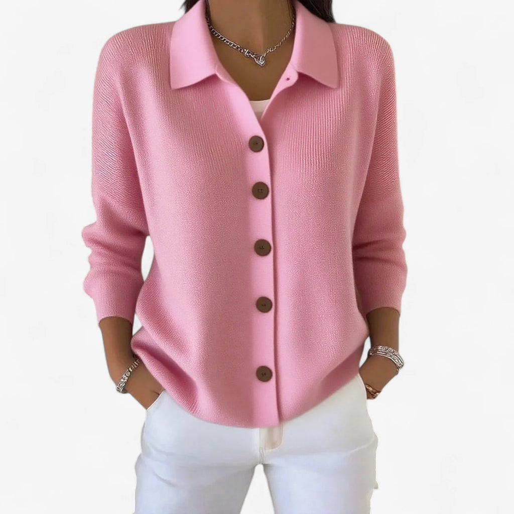 Women's Relaxed Knit Cardigan with Collared Button-Front 0