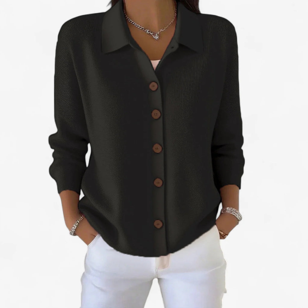 Women's Relaxed Knit Cardigan with Collared Button-Front 2
