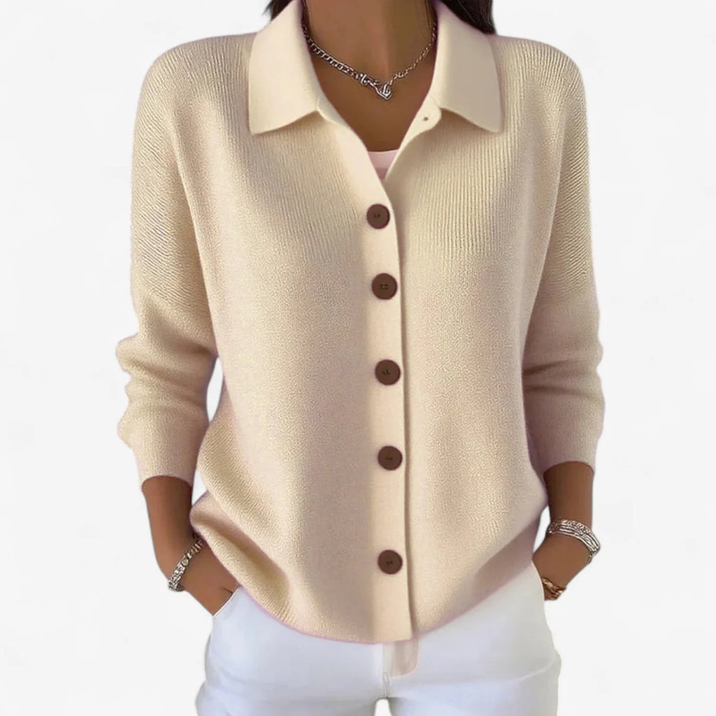 Women's Relaxed Knit Cardigan with Collared Button-Front 3