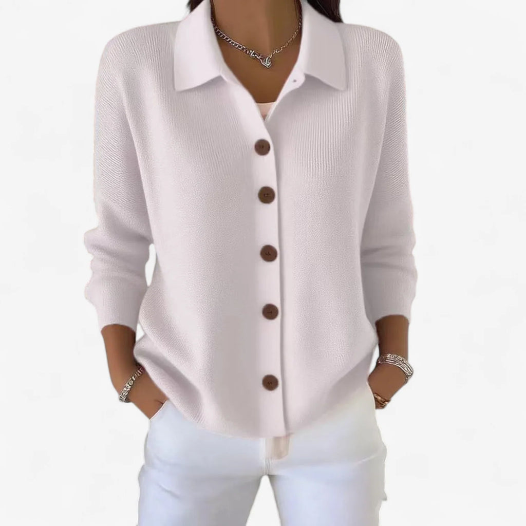 Women's Relaxed Knit Cardigan with Collared Button-Front 4