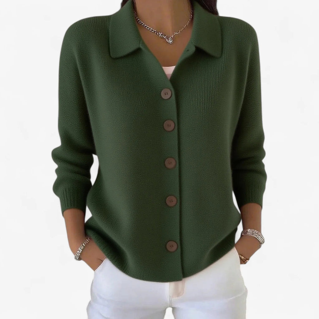 Women's Relaxed Knit Cardigan with Collared Button-Front 5